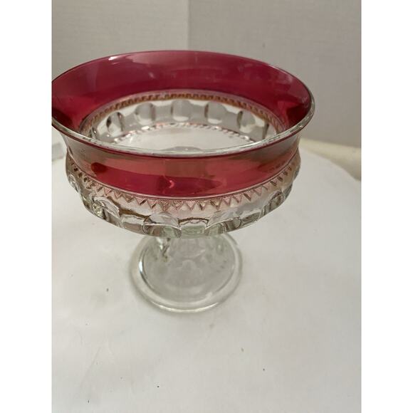 VTG Indiana Glass Kings Crown Thumbprint Ruby Flash Footed Compote Candy Dish - Picture 12 of 15